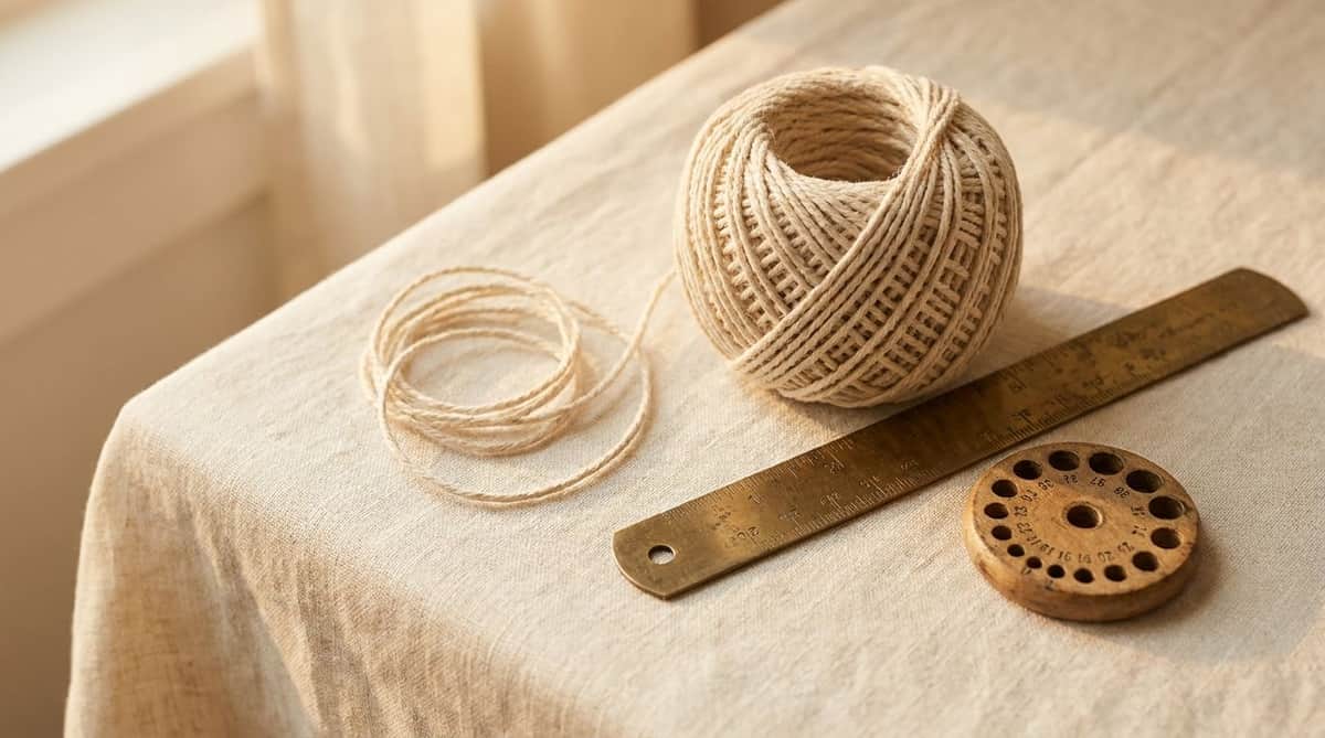 String, brass ruler, and wooden ring-sizing gauge for measuring bangle size at home