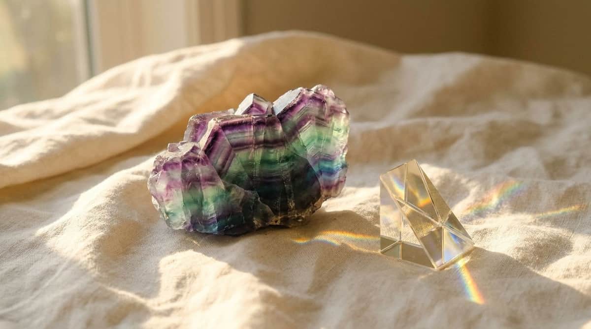 Fluorite Meaning: The Rainbow Gemstone Behind the Word 'Fluorescence' — editorial still-life cover photograph