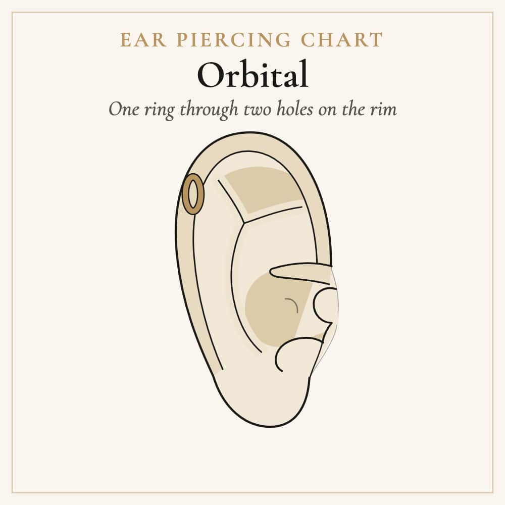 Orbital piercing: one ring through two holes on the ear rim