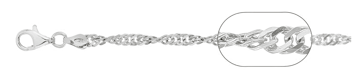 Singapore chain necklace with twisted, diamond cut links